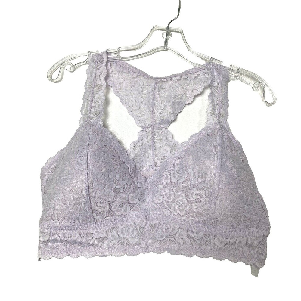 Tranquil & True Bralette Bra Womens Plus Size 1X Lilac Lace Floral Racerback